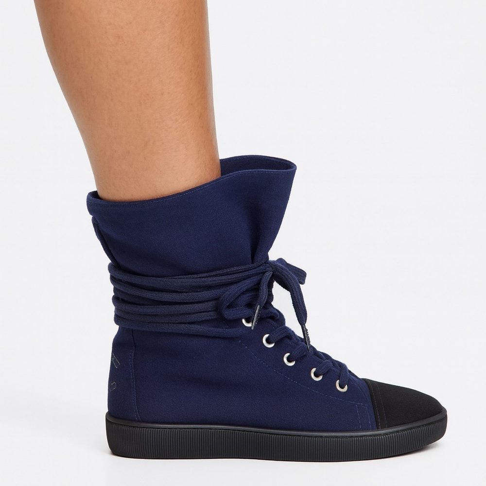 CHANEL Indigo Suede CC Logo Lace-Up Black Cap Toe Sneaker Boots Size EU37 - Picture 3 of 12